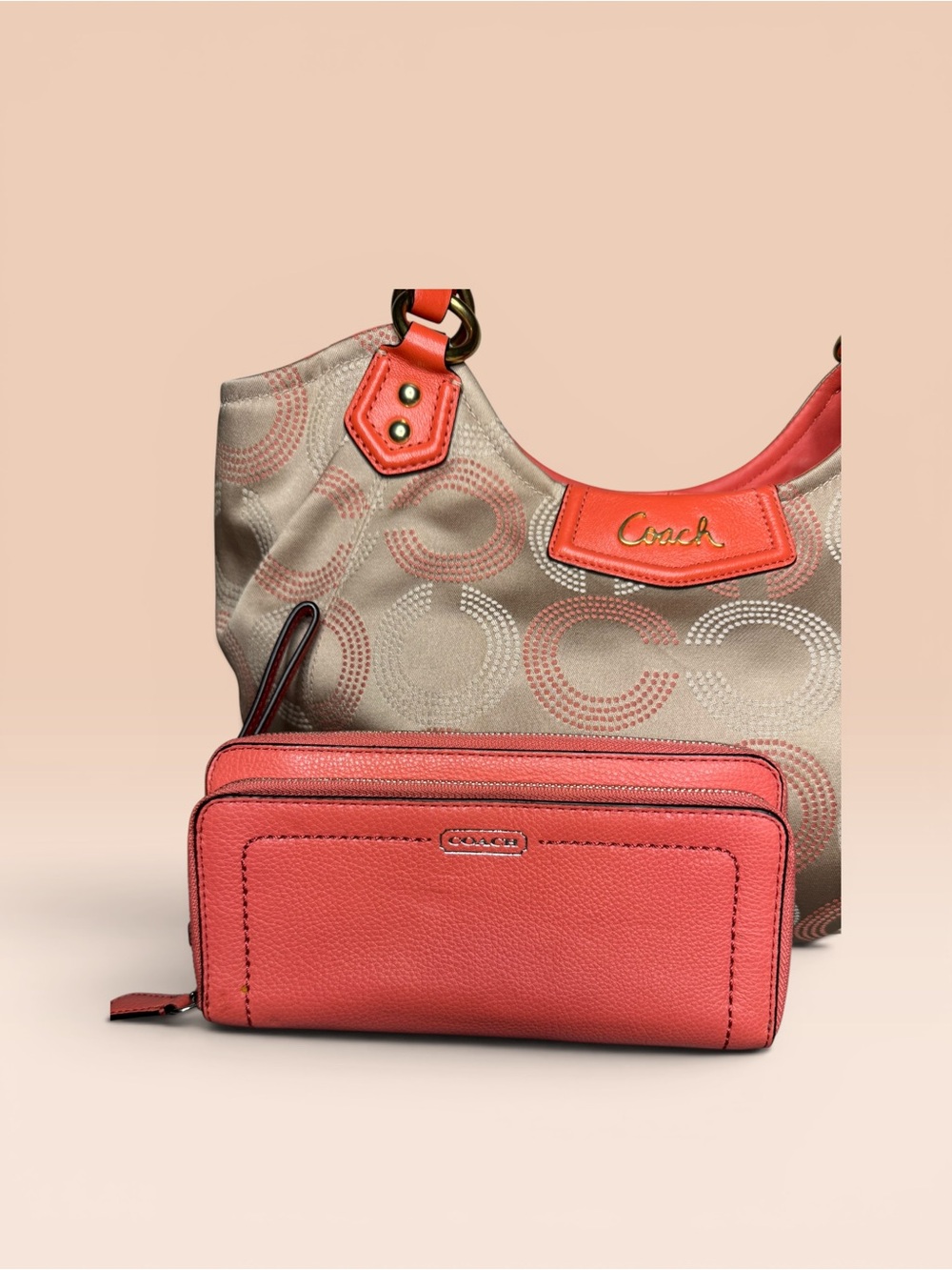 Coach Ashley Orange Tote with Wallet - Picture 2 of 15